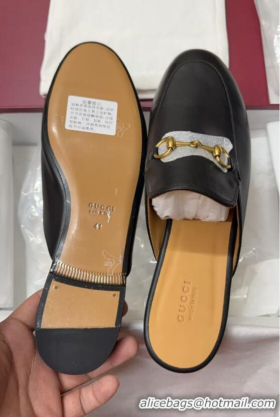 Durable Gucci Princetown Calf Leather Flat Slippers Black 2025 557730