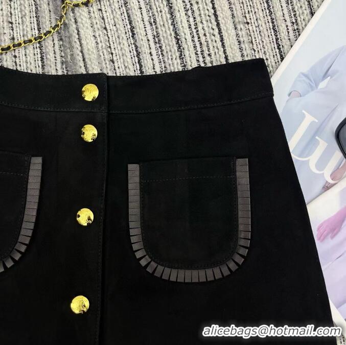 ​Original Cheap Celine Mini Skirt In Suede C8912 Black 2025