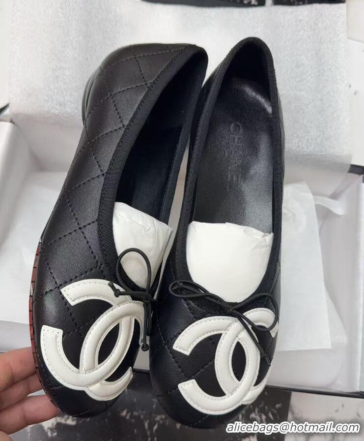​Top Quality Chanel Cambon Quilted Leather Cambon Ballet Flats CH4471 Black/White 2025