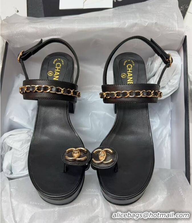 Best Price Chanel Slide Sandal Heel 11cm With Buckle Strap CH8523 Black 2025