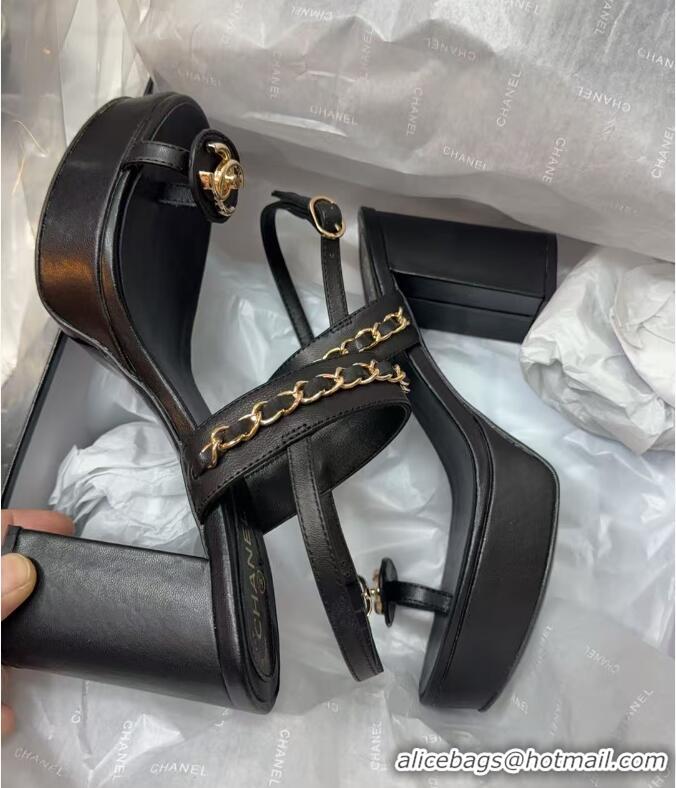 Best Price Chanel Slide Sandal Heel 11cm With Buckle Strap CH8523 Black 2025