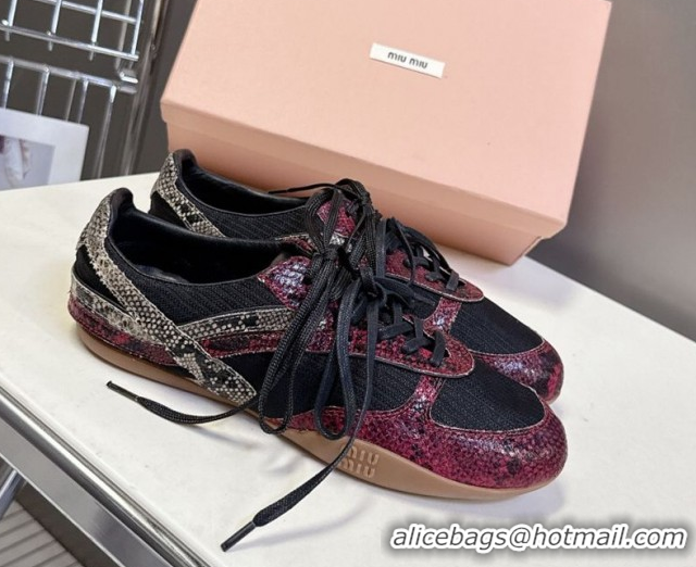 Grade Quality Miu Miu Gymnasium Sneakers in Python Print Leather and Technical Fabric Red/Black 1024110