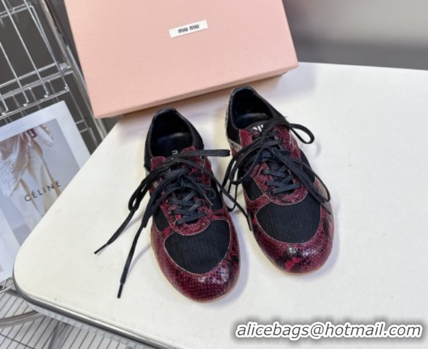 Grade Quality Miu Miu Gymnasium Sneakers in Python Print Leather and Technical Fabric Red/Black 1024110