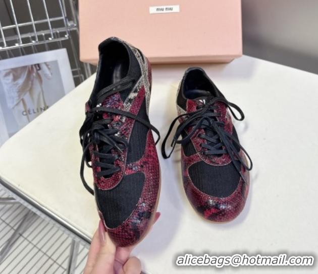 Grade Quality Miu Miu Gymnasium Sneakers in Python Print Leather and Technical Fabric Red/Black 1024110