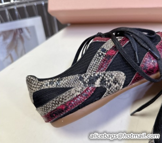 Grade Quality Miu Miu Gymnasium Sneakers in Python Print Leather and Technical Fabric Red/Black 1024110