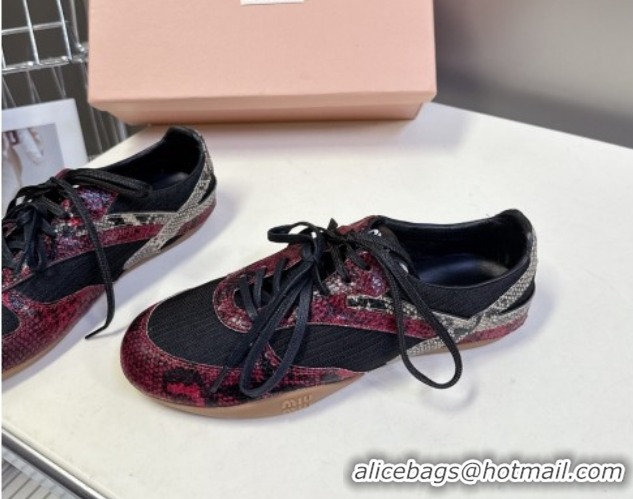 Grade Quality Miu Miu Gymnasium Sneakers in Python Print Leather and Technical Fabric Red/Black 1024110