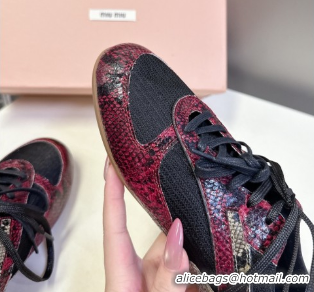 Grade Quality Miu Miu Gymnasium Sneakers in Python Print Leather and Technical Fabric Red/Black 1024110