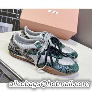 Low Price Miu Miu Gymnasium Sneakers in Python Print Leather and Technical Fabric Grey/Green 5102411