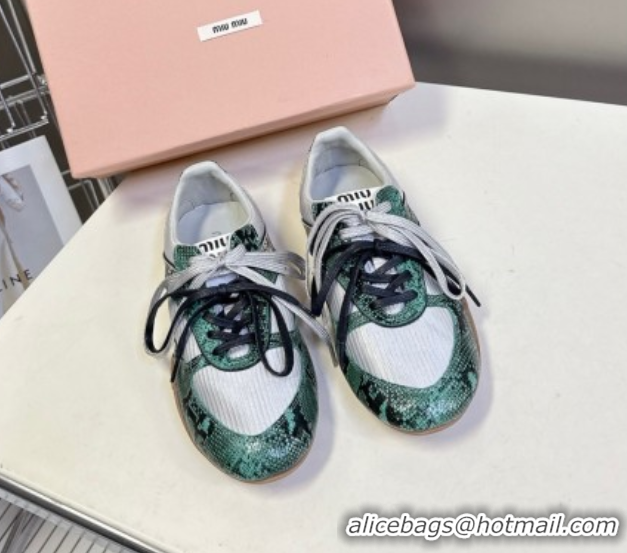 Low Price Miu Miu Gymnasium Sneakers in Python Print Leather and Technical Fabric Grey/Green 5102411