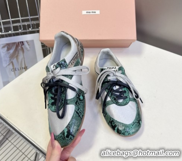 Low Price Miu Miu Gymnasium Sneakers in Python Print Leather and Technical Fabric Grey/Green 5102411