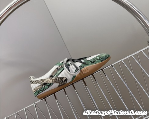 Low Price Miu Miu Gymnasium Sneakers in Python Print Leather and Technical Fabric Grey/Green 5102411