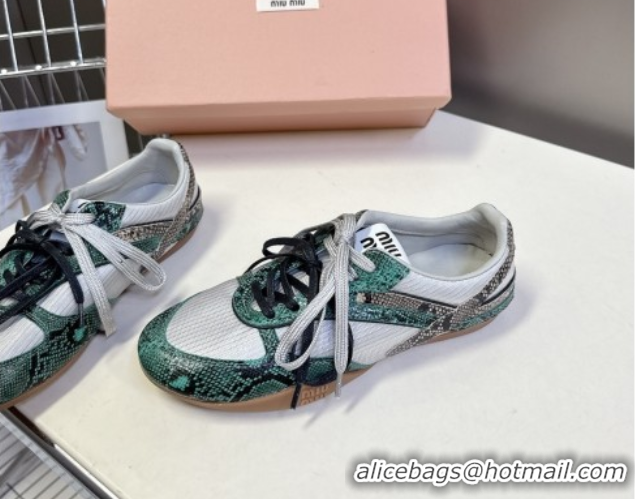 Low Price Miu Miu Gymnasium Sneakers in Python Print Leather and Technical Fabric Grey/Green 5102411