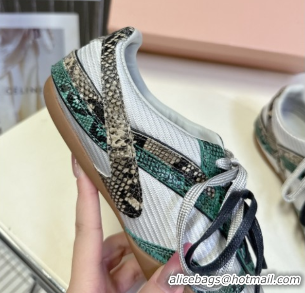 Low Price Miu Miu Gymnasium Sneakers in Python Print Leather and Technical Fabric Grey/Green 5102411