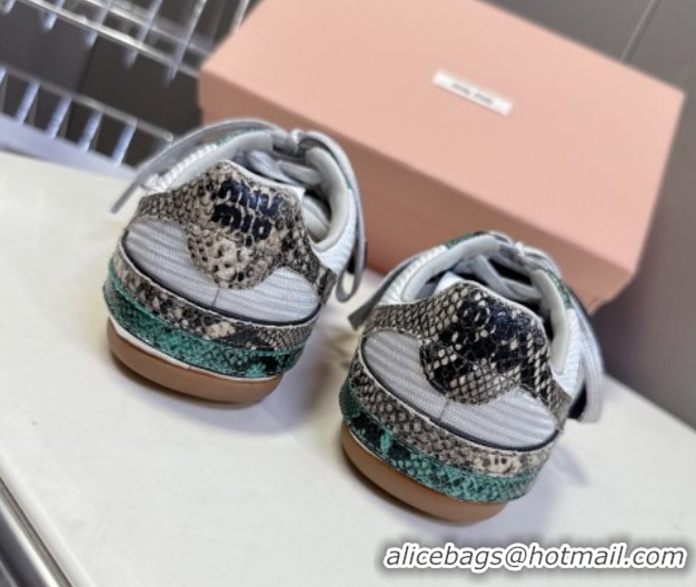 Low Price Miu Miu Gymnasium Sneakers in Python Print Leather and Technical Fabric Grey/Green 5102411
