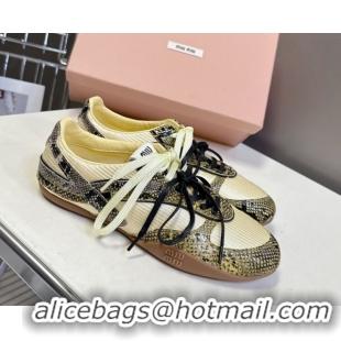 Top Grade Miu Miu Gymnasium Sneakers in Python Print Leather and Technical Fabric Yellow/Green 1024112
