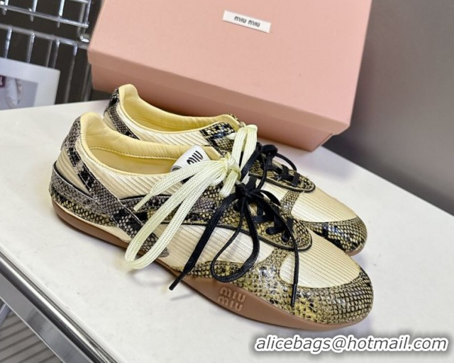 Top Grade Miu Miu Gymnasium Sneakers in Python Print Leather and Technical Fabric Yellow/Green 1024112