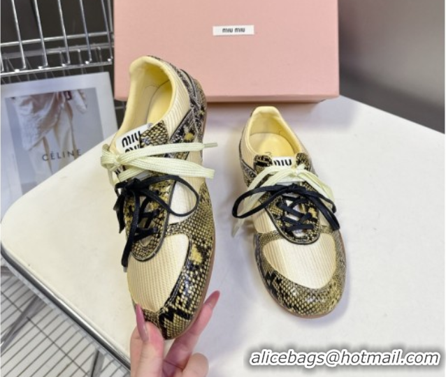 Top Grade Miu Miu Gymnasium Sneakers in Python Print Leather and Technical Fabric Yellow/Green 1024112