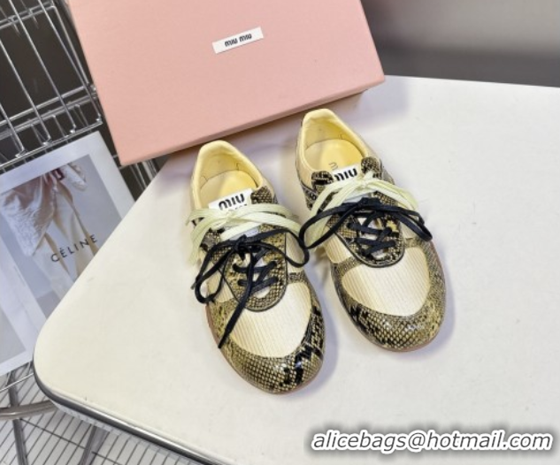 Top Grade Miu Miu Gymnasium Sneakers in Python Print Leather and Technical Fabric Yellow/Green 1024112
