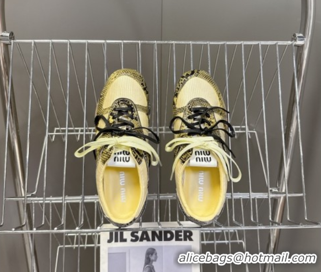 Top Grade Miu Miu Gymnasium Sneakers in Python Print Leather and Technical Fabric Yellow/Green 1024112