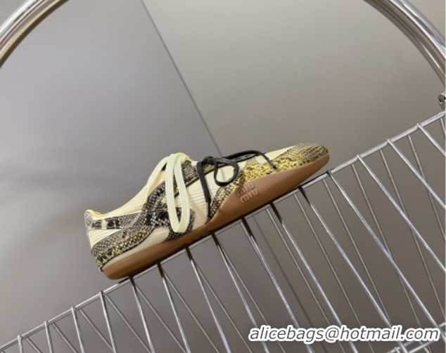 Top Grade Miu Miu Gymnasium Sneakers in Python Print Leather and Technical Fabric Yellow/Green 1024112