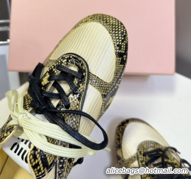 Top Grade Miu Miu Gymnasium Sneakers in Python Print Leather and Technical Fabric Yellow/Green 1024112