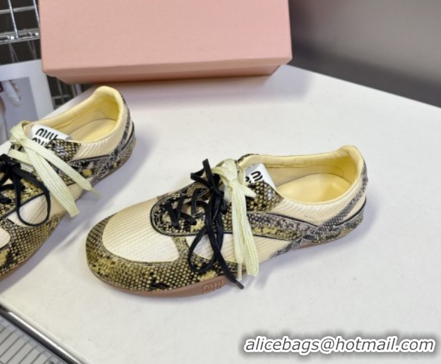 Top Grade Miu Miu Gymnasium Sneakers in Python Print Leather and Technical Fabric Yellow/Green 1024112