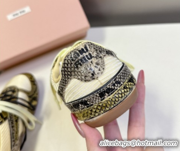 Top Grade Miu Miu Gymnasium Sneakers in Python Print Leather and Technical Fabric Yellow/Green 1024112