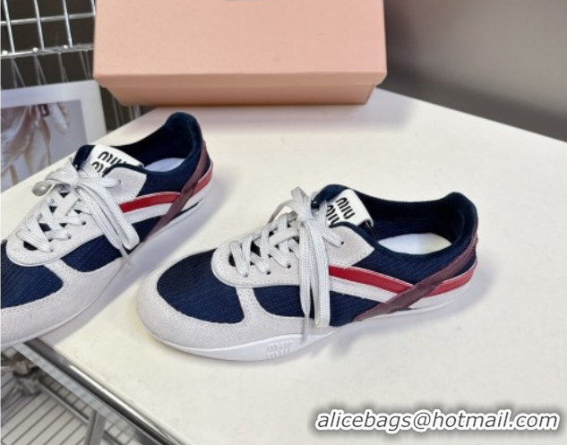 Best Price Miu Miu Gymnasium Sneakers in Suede and Technical Fabric Blue/Grey 1024113