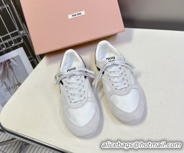 Buy Luxury Miu Miu Gymnasium Sneakers in Suede and Technical Fabric Grey 1024114
