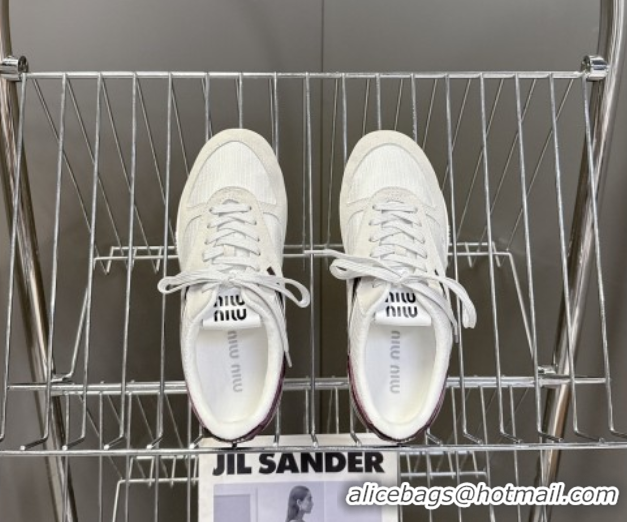 Buy Luxury Miu Miu Gymnasium Sneakers in Suede and Technical Fabric Grey 1024114