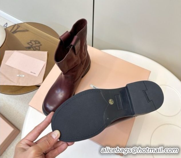 Best Grade Miu Miu Leather Ankle Boots with Logo Strap Dark Brown MM102402 1024116