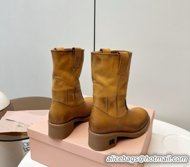 Unique Style Miu Miu Leather Ankle Boots with Logo Strap Yellow MM102402 1024117