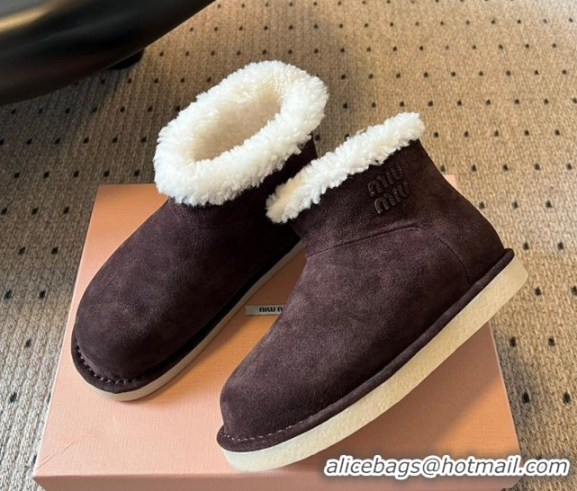 Durable Miu Miu Suede and Shearling Snow Ankle Boots Dark Brown 5T515E 1024118