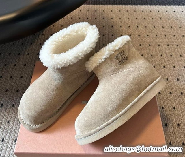 Luxurious Miu Miu Suede and Shearling Snow Ankle Boots Beige2 2025 5T515E 1024119