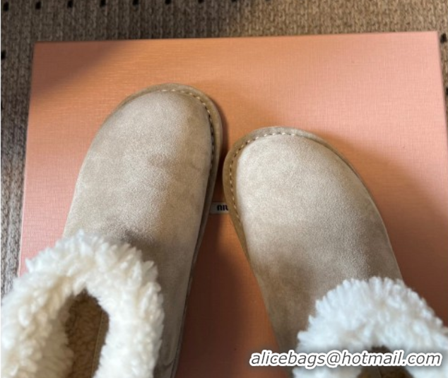Luxurious Miu Miu Suede and Shearling Snow Ankle Boots Beige2 2025 5T515E 1024119