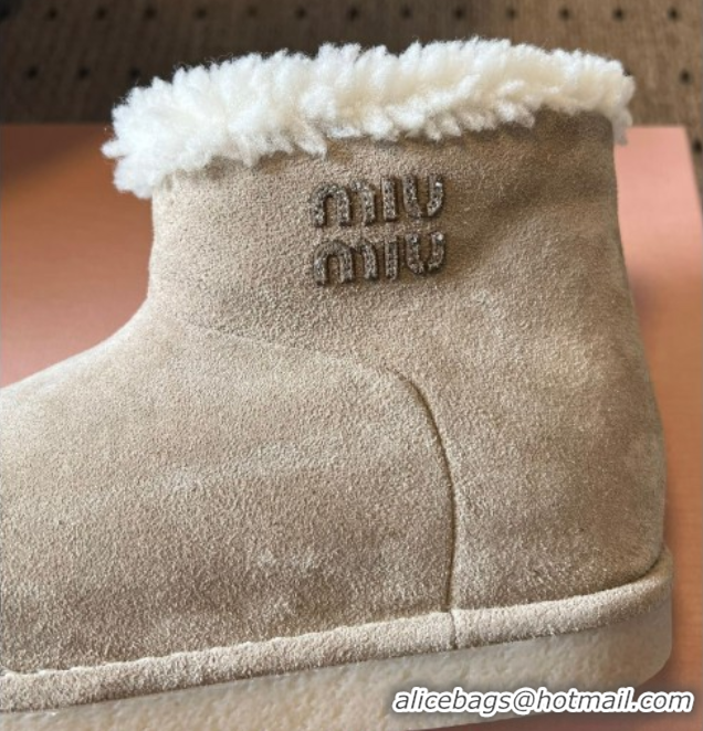 Luxurious Miu Miu Suede and Shearling Snow Ankle Boots Beige2 2025 5T515E 1024119