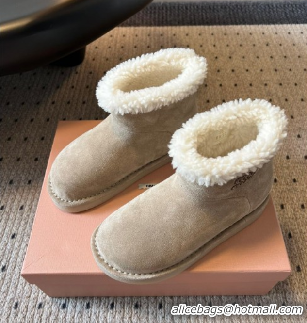 Luxurious Miu Miu Suede and Shearling Snow Ankle Boots Beige2 2025 5T515E 1024119