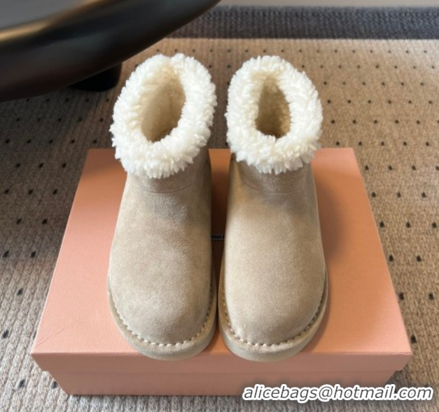 Luxurious Miu Miu Suede and Shearling Snow Ankle Boots Beige2 2025 5T515E 1024119