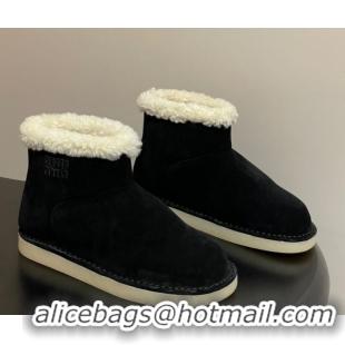 Best Product Miu Miu Suede and Shearling Snow Ankle Boots Black 5T515E 51024119