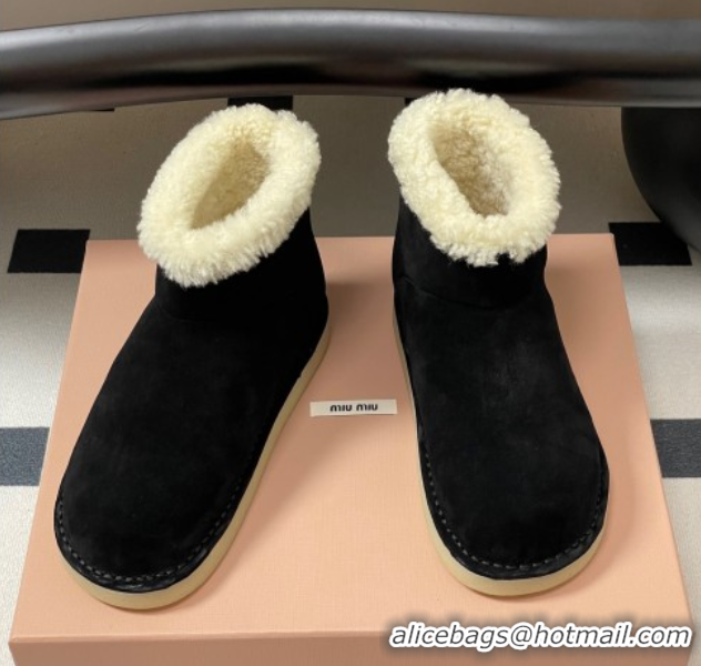 Best Product Miu Miu Suede and Shearling Snow Ankle Boots Black 5T515E 51024119