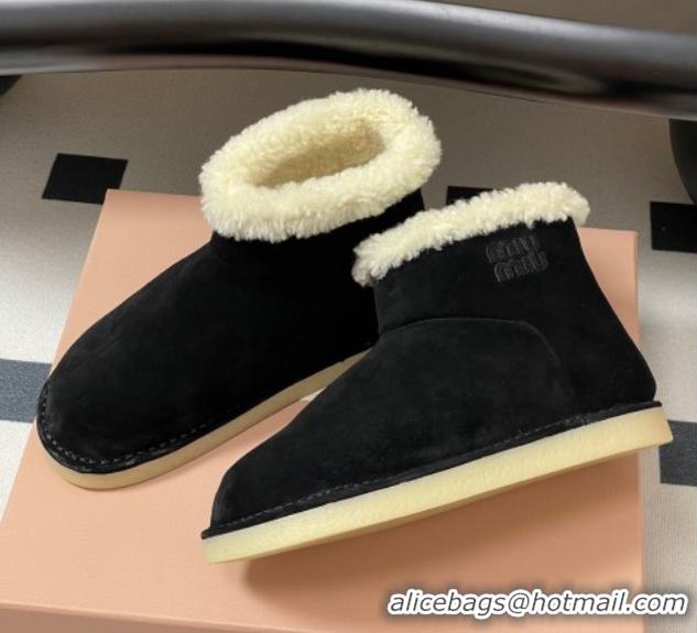 Best Product Miu Miu Suede and Shearling Snow Ankle Boots Black 5T515E 51024119