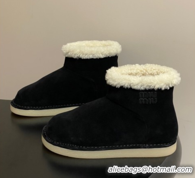 Best Product Miu Miu Suede and Shearling Snow Ankle Boots Black 5T515E 51024119