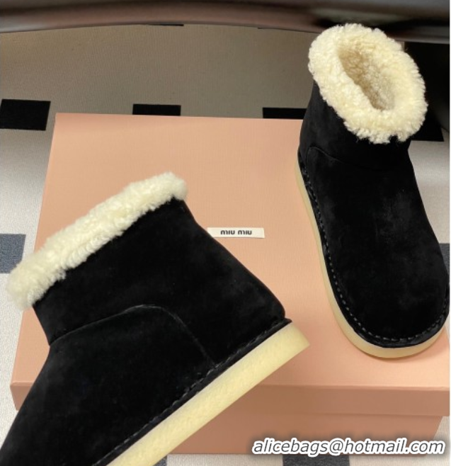 Best Product Miu Miu Suede and Shearling Snow Ankle Boots Black 5T515E 51024119
