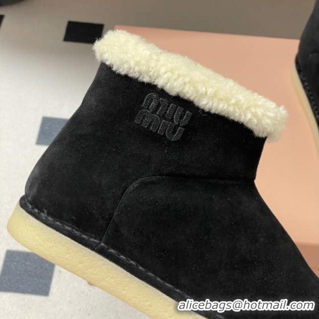 Best Product Miu Miu Suede and Shearling Snow Ankle Boots Black 5T515E 51024119