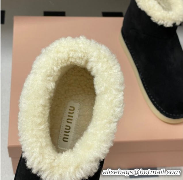 Best Product Miu Miu Suede and Shearling Snow Ankle Boots Black 5T515E 51024119
