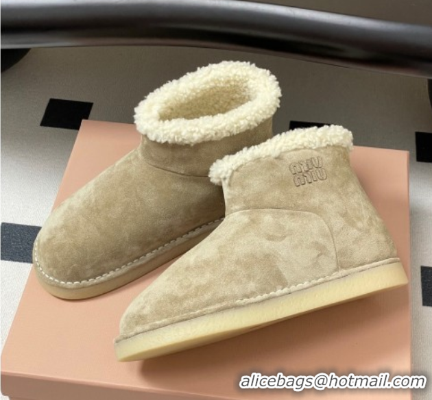 Good Looking Miu Miu Suede and Shearling Snow Ankle Boots Light Beige 5T515E 1024120