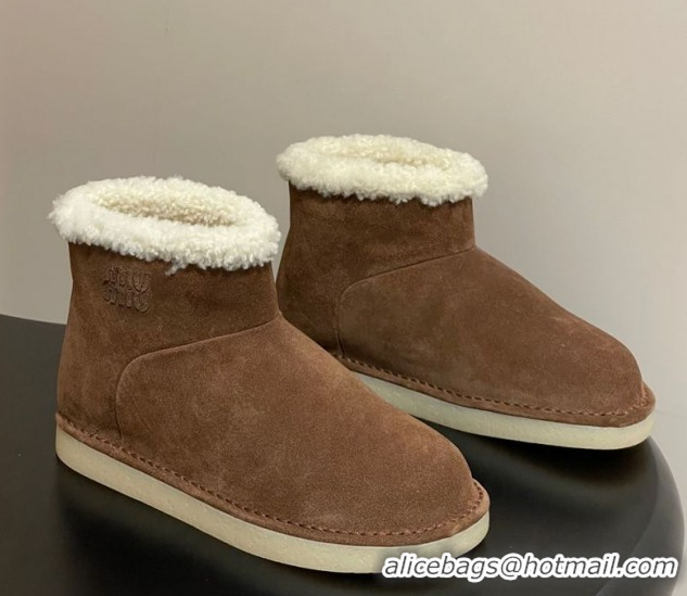 Purchase Miu Miu Suede and Shearling Snow Ankle Boots Brown 5T515E 1024121