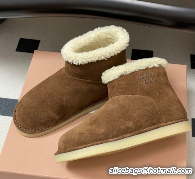 Purchase Miu Miu Suede and Shearling Snow Ankle Boots Brown 5T515E 1024121