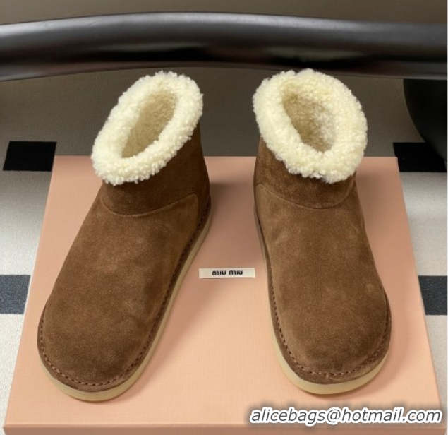 Purchase Miu Miu Suede and Shearling Snow Ankle Boots Brown 5T515E 1024121