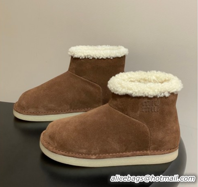 Purchase Miu Miu Suede and Shearling Snow Ankle Boots Brown 5T515E 1024121
